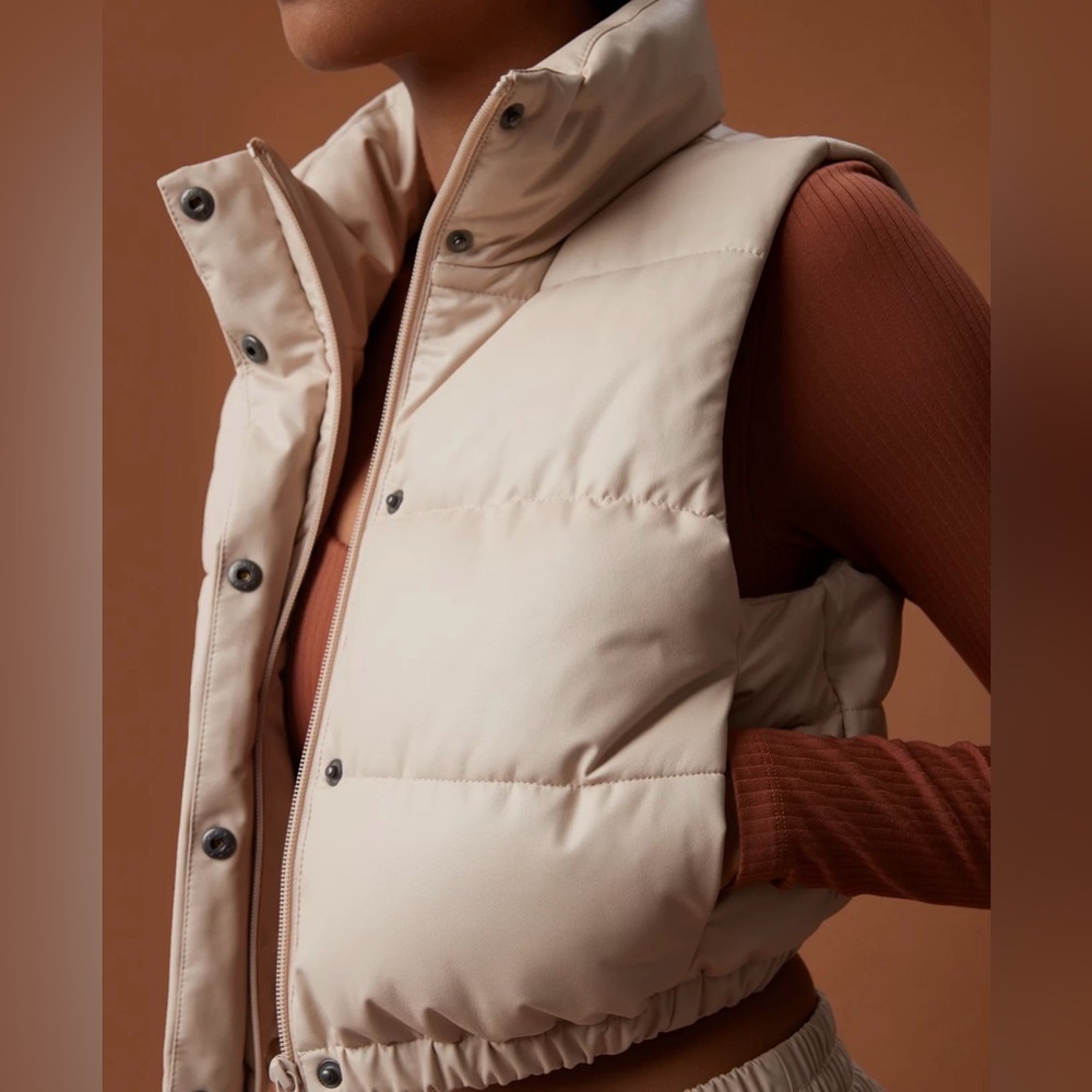 NEW! OFFLINE By Aerie Real Luxe Faux Leather Vest in Sandalwood Size S